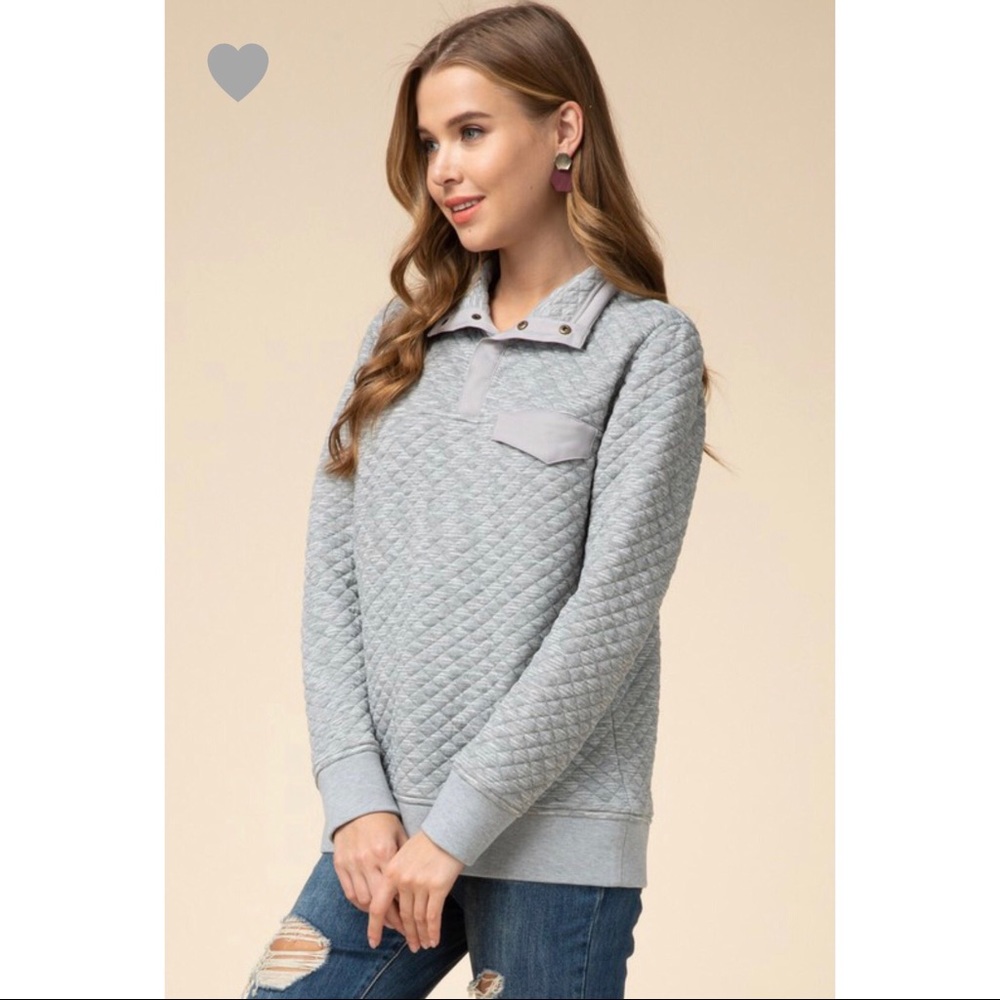 Quinn Quilted Pocket Pullover - H.Gray - Picture 5 of 7